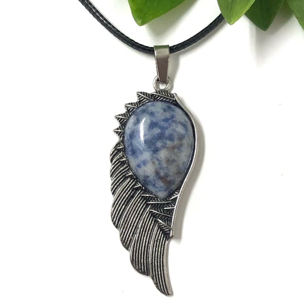 Sodalite Natural Stone Wing Shape Pendant Necklace Gemstone Pendant
